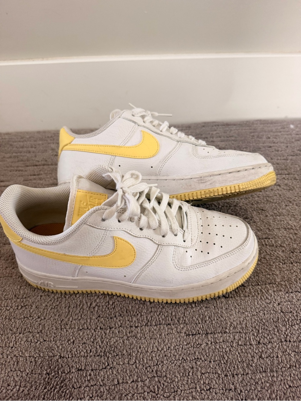 Nike White Sneakers with Butter Yellow Swoosh